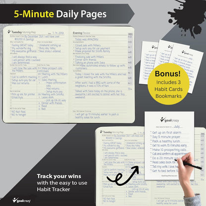 Undated Planner - 90 Day Guided Journal, 2024 2025 Weekly Organization, Productivity Habit Tracker, Inspirational, Life Setting, Leather, Almond Pages (black)