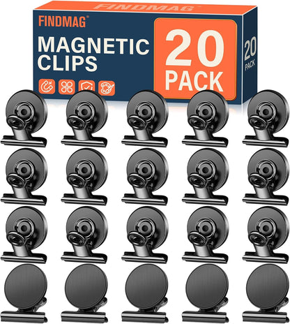 FINDMAG 20 Pack Fridge Magnets Refrigerator Magnet, Heavy Duty Refrigerator Clips, Whiteboard Magnets, Scratch Free Metal Clips for Whiteboard, Fridge, Kitchen, Office