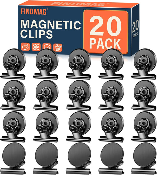 FINDMAG 20 Pack Fridge Magnets Refrigerator Magnet, Heavy Duty Refrigerator Clips, Whiteboard Magnets, Scratch Free Metal Clips for Whiteboard, Fridge, Kitchen, Office