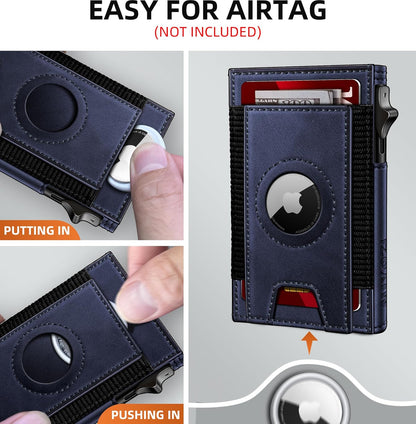 Airtag Wallet for Men, Slim Pop Up Credit Card Holder RFID Blocking Mens Minimalist wallet for 7-9 Cards ID Window, with Gift Box