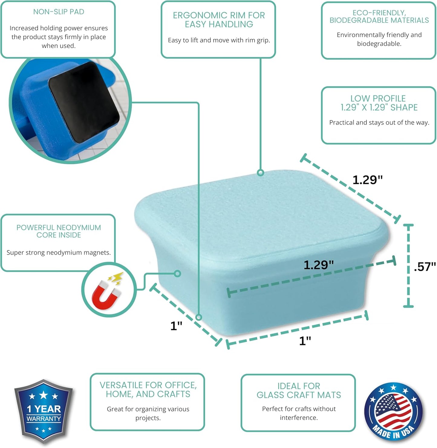 Glassboard Studio MiniBar Magnet - Strong Neodymium Rare Earth Magnets for Fridge, Whiteboard, Locker & Magnetic Glassboards - Ideal for Crafting & Office Use - Strong Fridge Magnets (Ice Blue, 2)