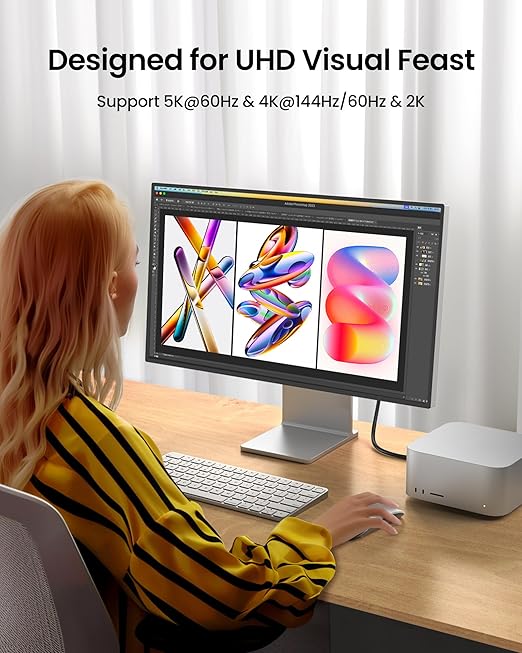 Silkland USB C Monitor Cable Right Angle 6.6FT, 8K@30Hz 5K/4K@60Hz Display, 20Gbps Data Transfer, 90 Degree USB C 3.2 Gen 2x2 Video Cable, 240W Charging for iPhone 17, MacBook,Portable Monitor,Carplay