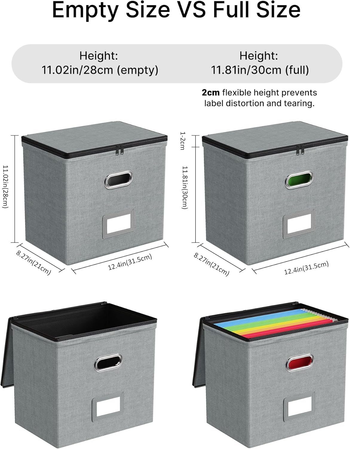Oterri 1 Pack File Organizer Boxes with Lids, File Box with Mesh Pockets, Document Organizer Box for File Folders Letter Size, Zippers Filing Box for Home, Office, School (Grey, Without Folders)