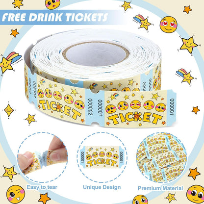 TaoBary 2 Rolls 1000 Pcs Raffle Tickets Single Roll Cartoon Smile Face Raffle Tickets for Events Wedding and Parties (Cartoon)