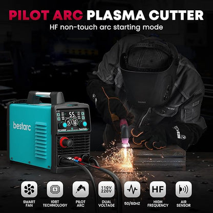 bestarc Plasma Cutter, [Pilot Arc][Large LED Display][Air Sensor] 55A bestarc Plasma Cutter Machine 110/220V Dual Voltage, 1/2 Inch Clean Cut 4/5 Inch Max Cut, Post Flow Mesh, 2T/4T for Beginners DIY