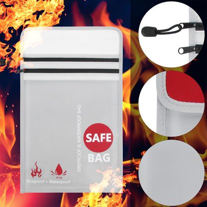Fireproof Document Bag (2000℉) Upgraded 2 Pockets, GEMEK 15”x 11” Fireproof and Waterproof Money Bag Fireproof Safe Storage for Money, Documents, Jewelry and Passport (Silver - 2 Zipper)