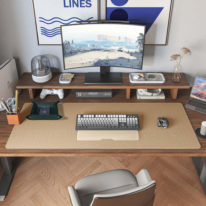 DAWNTREES Dark Green Desk Mat,Leather Desk Pad,40"x16",Cork Desk Mat Protector,with PU Leather Valet Tray Organizer,Large Mouse Pad,Desk Writing Pad for Office and Home