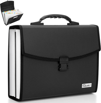 Uquelic 26 Pockets Expanding File Folder Organizer - Upgraded Durable Buckle, Accordion Folder Base with Ergonomic Portable Handle/Large A4 Letter Size Document Organizer, Folders with Pockets