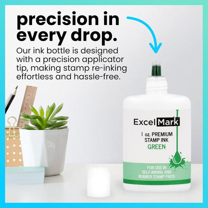 ExcelMark Premium Self-Inking Stamp Refill Ink - 1 oz. (Green)