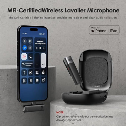 PIXEL Wireless Lavalier Microphone (MFi Certified)-2 Pack Lapel Mics Compatible with All Lightning Devices.Plug and Play,Noise Cancelling,Professional for YouTube,Vlog,Livestream & Podcasts