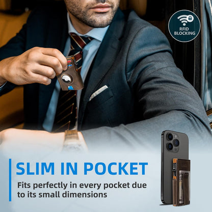 Airtag Wallet for Men,with Money Clip 10 Cards Metal Case Smart Slim Pop Up Credit Card Holder Flip with Magnetic Closure RFID Blocking wallet with Gift Box