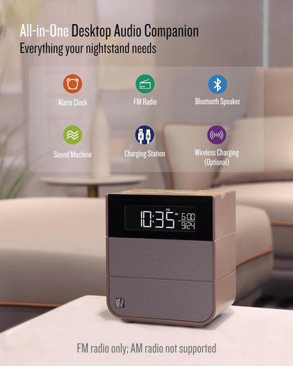 Sound Rise II, SFQ-16: Bedside Alarm Clock Radio & Bluetooth Speaker, with Large Display Screen, FM Radio, Fast USB Charging, and Nature Sound