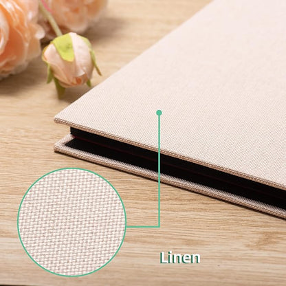 Photo Album Self Adhesive Scrapbook 3x5 4x6 5x7 6x8 Magnetic Album DIY Scrap Book 11x10.6 Inch 40 Black Sticky Pages Linen Cover Beige DIY Photo Album