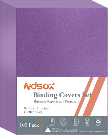 Ndsox 100 Pack 12 Mil Binding Presentation Covers Sand-Textured Polycover Report Covers for Letter Size Document Binding, Business Proposals, 8-1/2 x 11 Inches, Un-Punched, Square Corners, Deep Purple