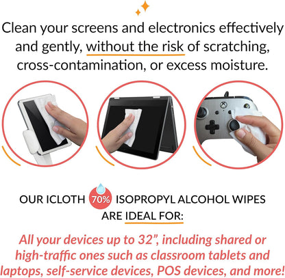 iCloth 70% Isopropyl Alcohol Large Screen and Electronics Wipes, Lint-Free, Streak-Free, Fast-Drying, Removes Dust and Fingerprints (700 Wipes)