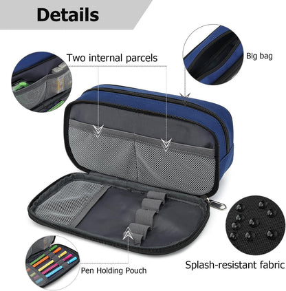 Large Capacity Pencil Case Multi-Slot Pencil Pouch Durable Pencil Box Portable Office Pen Bag with Zipper