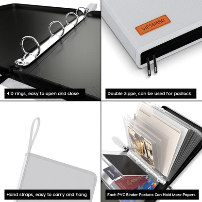 Important Document Organizer Zipper Binder, Fireproof Document Bag for Birth Certificate Protector, Waterproof Bill Organizer in Case I Go Missing Binder for Home Safe, 4 Ring Receipt Holder(Sliver)