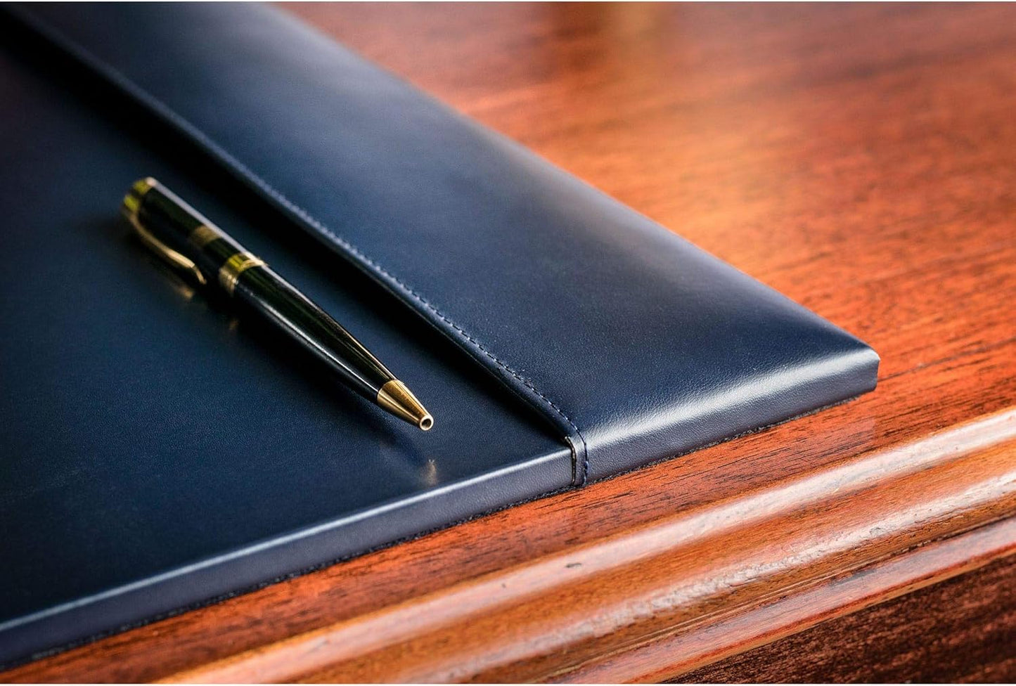 DACASSO Bonded Leather Desk Pad with Side Rails - Luxury Leather Desk Blotter for Writing (30 x 18, Navy Blue)