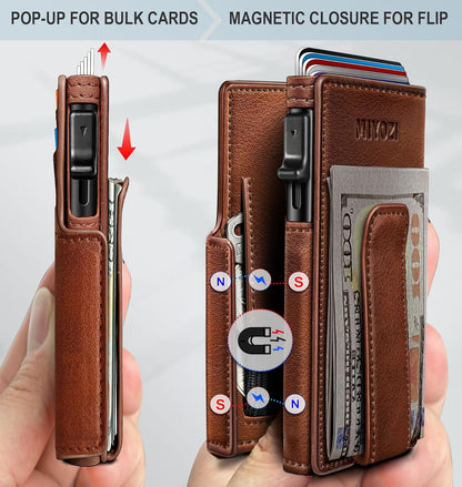 Men Wallet,with Money Clip Coins Pocket ID Window,Slim Front Pocket RFID Blocking Pop-up Card Holder 3.9"x 2.7", Gift Boxed