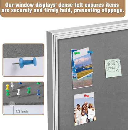 48"x30" Enclosed Bulletin Board, Outdoor Lockable Weather-Resistant Aluminum Cork Noticeboard for School & Office, Silver Frame w/Grey Flet