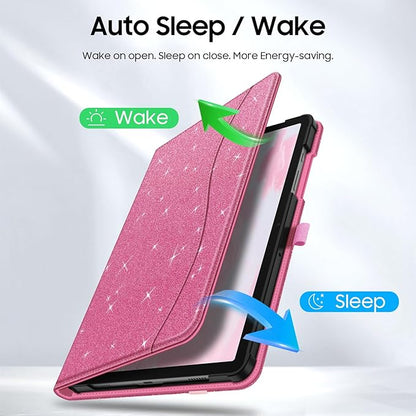 Fintie Case for Samsung Galaxy Tab A9 Plus/A9+ 5G 11 Inch 2023 Model (SM-X210/X216/X218), Multi-Angle Viewing Smart Stand Back Cover with Pocket Auto Wake/Sleep, Glittering Pink