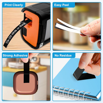 RAEMALL Compatible with Brother Label Tape TZe335 TZe435 TZe535 TZeMQG35 TZeMQP35 TZe TZ Tape, 12mm 0.47 Inch Laminated White on Color Compatible with Brother P Touch Label Maker PT-D210 H110