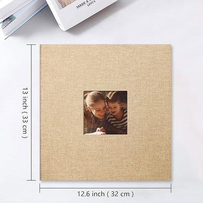 Vienrose Large Photo Album Self Adhesive for 4x6 8x10 10x12 Pictures Linen Scrapbook Album DIY 40 Blank Pages with A Metallic Pen Khaki