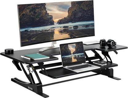 VIVO 48 inch Height Adjustable Large Stand Up Desk Converter, V Series, Quick Sit to Stand Tabletop Dual Monitor Riser Workstation, Black, DESK-V048V