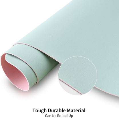 KINGFOM Desk Pad Office Desktop Protecter, PU Leather Desk Mat Blotters Organizer with Comfortable Writing Surface (47.2" x 23.6", Light Green+Pink)