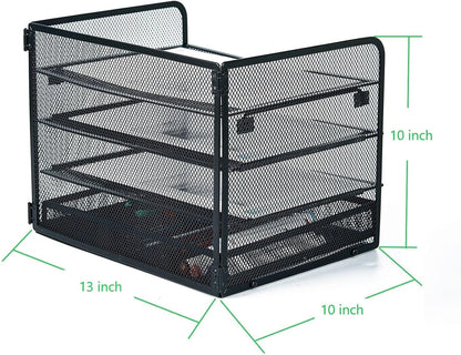 SETTFRFE 4 Tier Mesh Paper Letter Tray,Desk File Organizer with A Sliding Drawer,Office Supplies Desk Organizer for Home Office,Black.