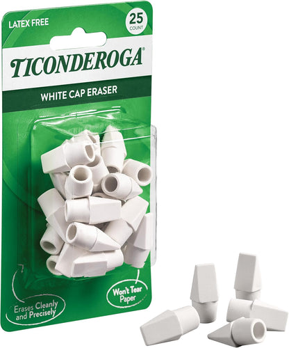Ticonderoga Pencil Cap Erasers, White, 25 Count, 6 Packs (X38025)