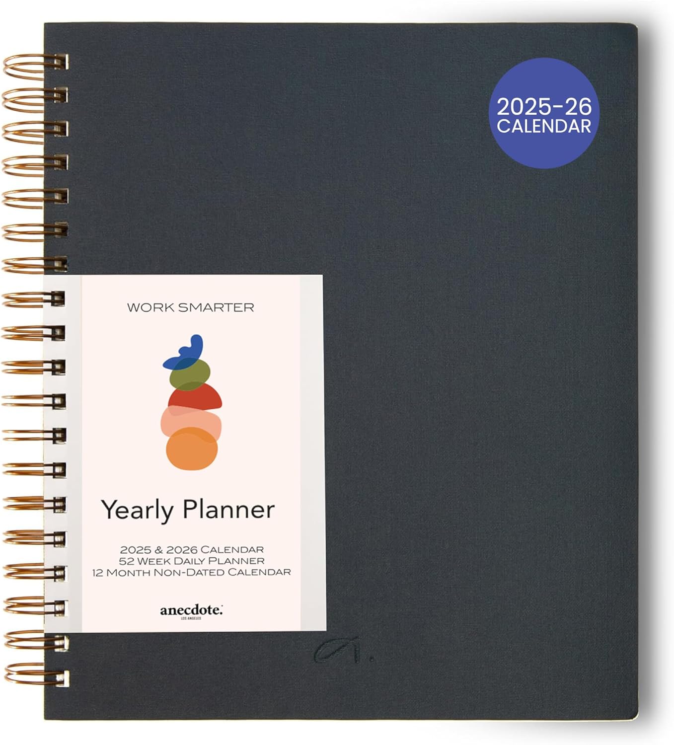 Anecdote Planner 2025 (8.5" x 10") Daily Planner Weekly Monthly Planner - 52 Weeks w/Library Buckram Cover, Brass Spiral - A4 Size Bleed-Resistant Paper – Ink Blue