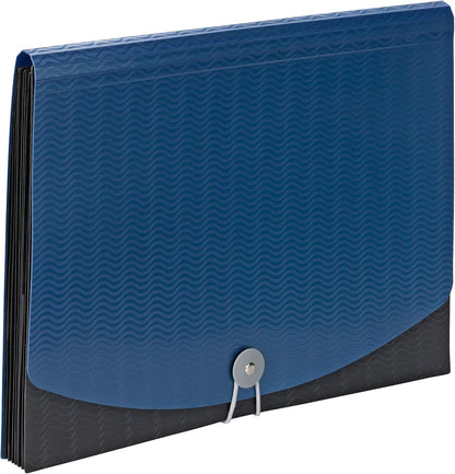 Smead Poly Expanding File, 6 Dividers, Flap and Cord Closure, Letter Size, Wave Pattern Blue/Black (70872)