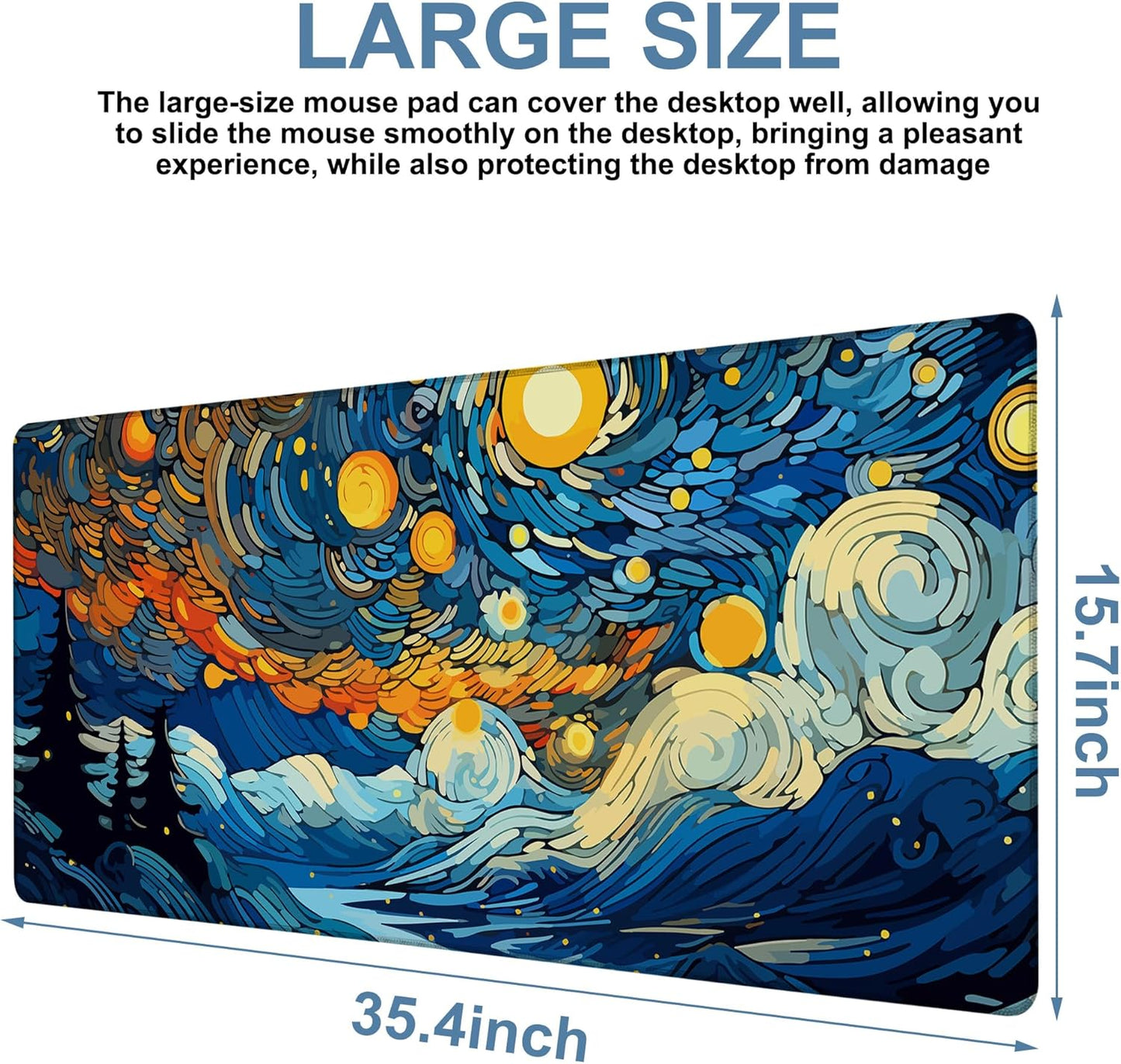 Large Mouse Pad Starry Sky Gaming Desk Pad Computer Keyboard Non-Slip Waterproof Mouse Mat with Rubber Base and Stitched Edges Entertainment Office Writing Desk Mat 35.4 x 15.7 Inches