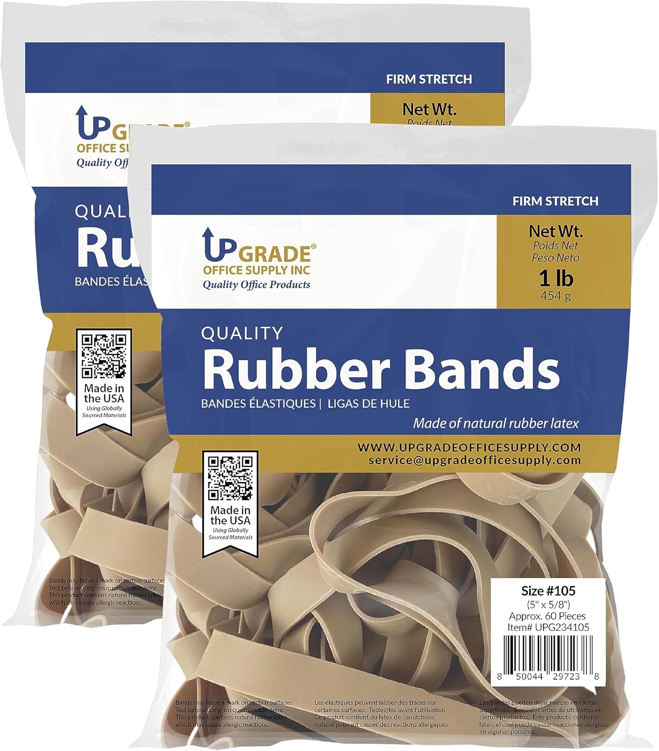 Upgrade Office Supply UPG234105PK2 Rubber Bands, Size 105 (5 x 5/8), 120 Bands, 2 lb Pack, USA