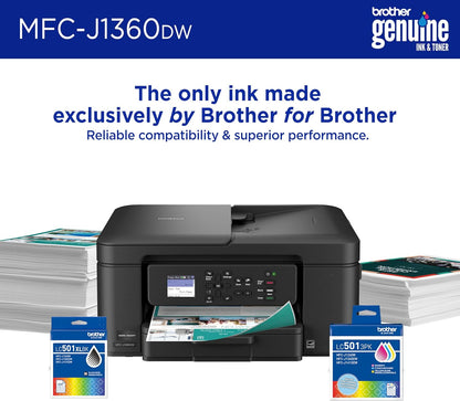 Brother Work Smart 1360 Wireless Color Inkjet All-in-One Printer with Automatic Duplex Printing and 1.8” Color Display | Includes Refresh Subscription Trial(1) (MFC-J1360DW) (Uses LC501 Series Inks)