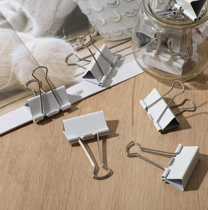 Jetec 100 Pack 1.6in/41mm White Metal Binder Clips Bulk Medium Reusable Fold Back Binder Clips Paper Clamps Spring Steel Sturdy for Home School Office Supplies