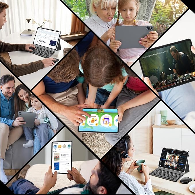 2026 12 Inch Tablet, Android 15 Tablet with Keyboard, 24GB RAM, 256GB ROM, 2TB Expand, 2000x1200 Screen, Octa-Core, 8+16MP Camera, 8000mAh, 5G Wifi, 2K Tablet with Case, Stylus, Mouse (Pink Case)