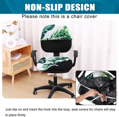 Smiry Stretch Printed Office Computer Chair Covers, Universal Washable Removable Desk Rotating Chair Slipcovers Protector, Seat + Backrest Cover - Green