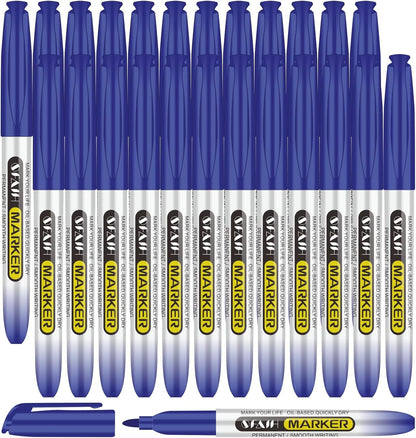 SFAIH Blue Permanent Markers Bulk - 24 Pack, 1s Quick Dry, Fine Point Permanent Markers for Paper Plastic Glass Metal Wood, Waterproof, Kitchen Classroom Office, Doodling, Marking, Non-Fading