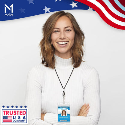 Mata1-USA Plastic Extra-Thick Vertical ID Card Holder (Clear, 3x4 Inch, 250 Pack), Large Size No Zipper Name Badge