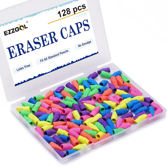 Pencil Erasers Caps Bulk, Ezzgol 128 Pcs Pencil Top Erasers Cap, 6 Assorted Colors Arrowhead Caps Erasers Latex Free Pencil Eraser Toppers for Kids Teachers