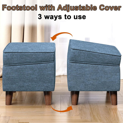 Foot Rest with Adjustable Cover, Storage Ottoman Dorm, Footstool and Sitting Stool, Ottoman Foot Stools for Living Room, Bedroom, Dorm, Blue