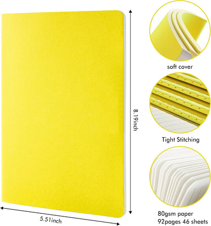 feela 36 Pack Soft Cover Journal Bulk, Lined Blank Travel Journal for Women Men Writing, Notebooks College Ruled for Work, Note Taking Notebook School Business Supplies, 8.2” x 5.5”, A5, Lemon Yellow