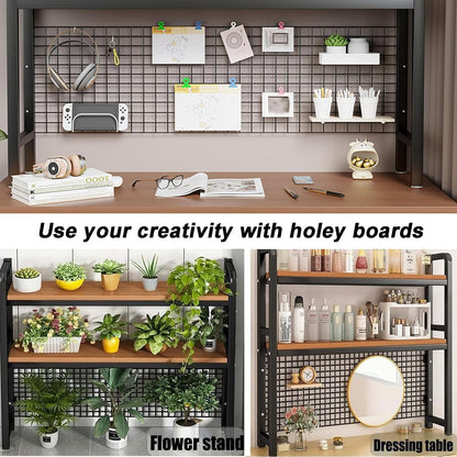 2-Tier Desktop Hutch Bookshelf Metal Desk Shelf Dorm Bookcase for Computer Desk Countertop Storage Organizer Display Rack for Office Home (White, 53.1in)