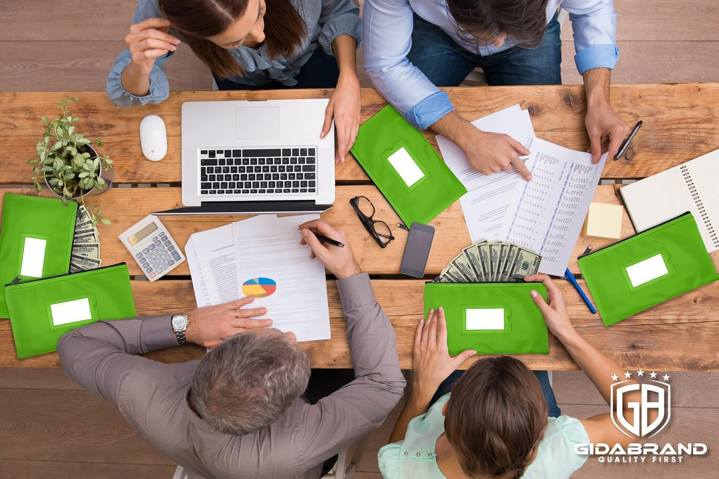 Money Bank Deposit Bag with Zipper | 11x6 inch | Light Green | Durable Leatherette Money Cash Coin Check Wallet Pouch for Men & Women with Framed ID Window and Blank Card | by GIDABRAND (5)