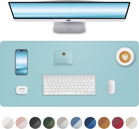 Leather Desk Pad Protector, Mouse Pad, Office Desk Mat, Non-Slip PU Leather Desk Blotter, Laptop Desk Pad, Waterproof Desk Writing Pad for Office and Home (Teal, 31.5" x 15.7")