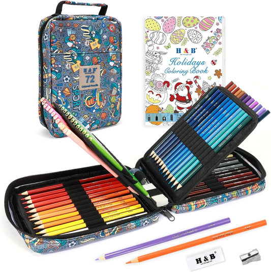 H & B Art Supplies, 72Pack Drawing Supplies for Adults, Drawing Kit with Drawing Book, Coloring Book, Oil-Based Coloured Pencils for Artists
