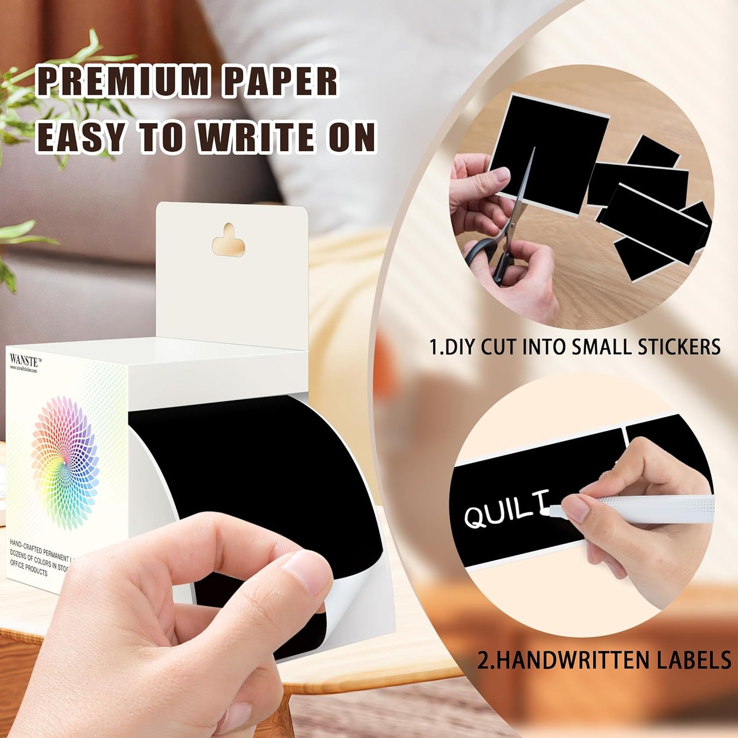 3 x 5 Inch 250Pcs Rectangle Color Coding Stickers,Strong Adhesion Easy to Write Label for Moving,Box Organization,Inventory,Business,Black