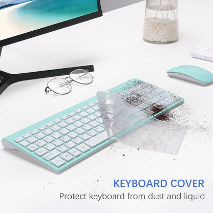 Wireless Keyboard and Mouse Ultra Slim Combo, TopMate 2.4G Silent Compact USB 2400DPI Mouse and Scissor Switch Keyboard Set with Cover, 2 AA and 2 AAA Batteries, for PC/Laptop/Windows/Mac - Mint Green